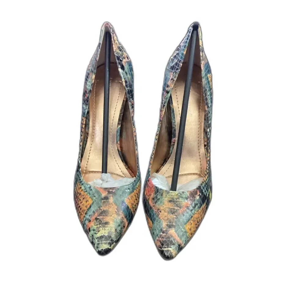 BCBG Multicolor Snakeskin Pointed Toe Heels